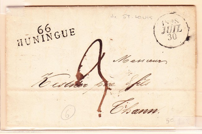 LAC 66 Huningue - 40x11 + Dateur Inversé - 1828 Juil 30 - Pli De St Louis - Pr Thann - TB - Lettres & Documents