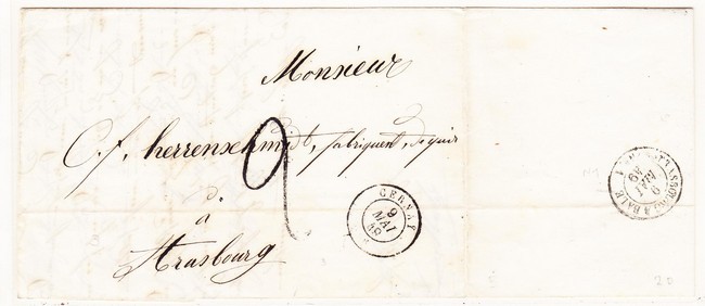 LAC T15 Cernay - 1849 - Pour Strasbourg - Taxe 2 Tampon - Verso Strasbourg à Bâle N°1 - TB - Lettres & Documents