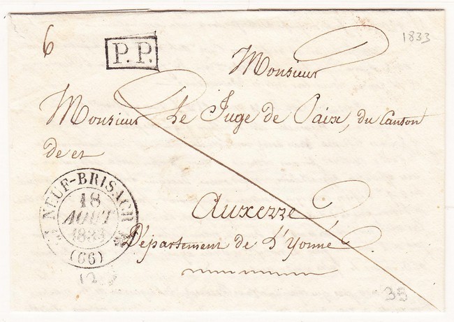 L Neuf-Brisach - T12 - 18/8/1833 - Port Payé - Pr Auxerre - TB - Lettres & Documents