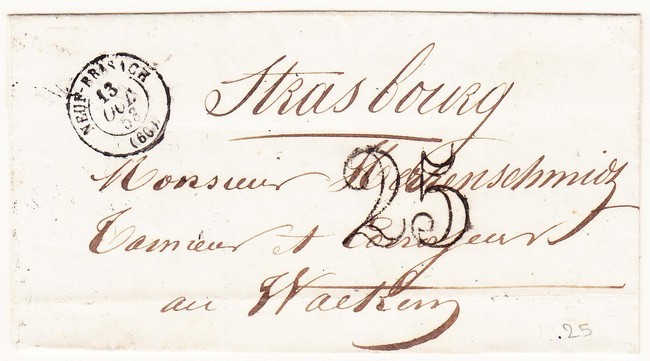 L Neuf-Brisach - T15 - 13/10/1853 - Taxe 25 - Pr Strasbourg - TB - Lettres & Documents