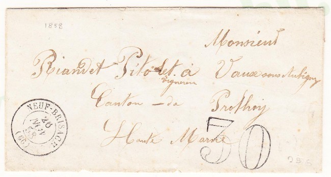 L Neuf-Brisach - T15 - 28/11/1853 - Taxe 30 - Pr Haute Marne - TB - Lettres & Documents