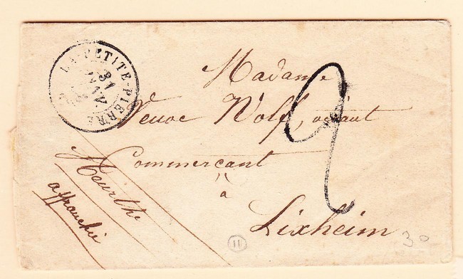 LSC La Petite Pierre - 31 Janv (1850) + Taxe Tampon 2 - Pr Lixheim - B/TB - Lettres & Documents