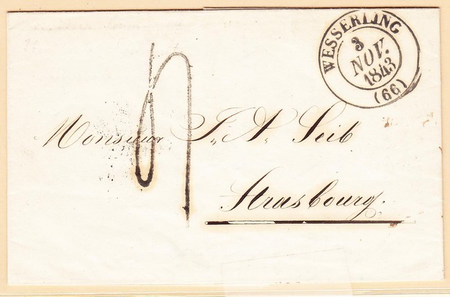 LAC T13 Wesserling (66) 3 Nov 1843 + Taxe Tampon 4 - Pr Strasbourg - TB - Lettres & Documents