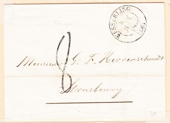 LAC T13 Wesserling - 4/Juin/1843 + Taxe Tampon 8 - Pour Strasbourg - TB - Lettres & Documents