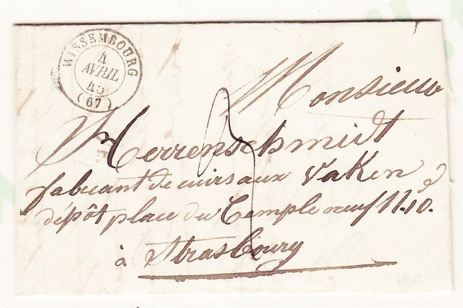 LAC T15 Wissembourg - 1845 - Pr Strasbourg - Taxe 3 - TB - Lettres & Documents