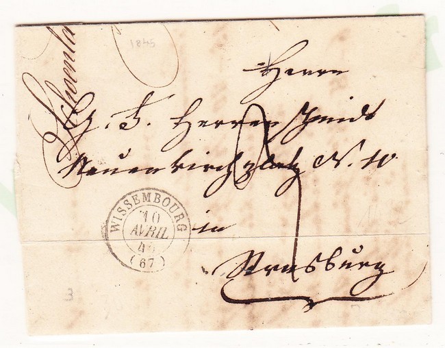 LAC T15 Wissembourg - 1845 - Pour Nurnberg - Taxe 3 - TB - Lettres & Documents