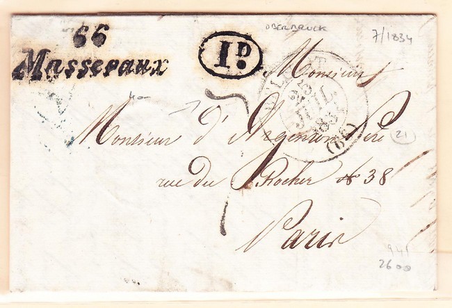 LAC 66 Massevaux + T13 Belfort - 25 Juil 1834 - "Forges D'Oberbruck" - Pr Paris - Signé Pothion - TB - 1801-1848: Précurseurs XIX