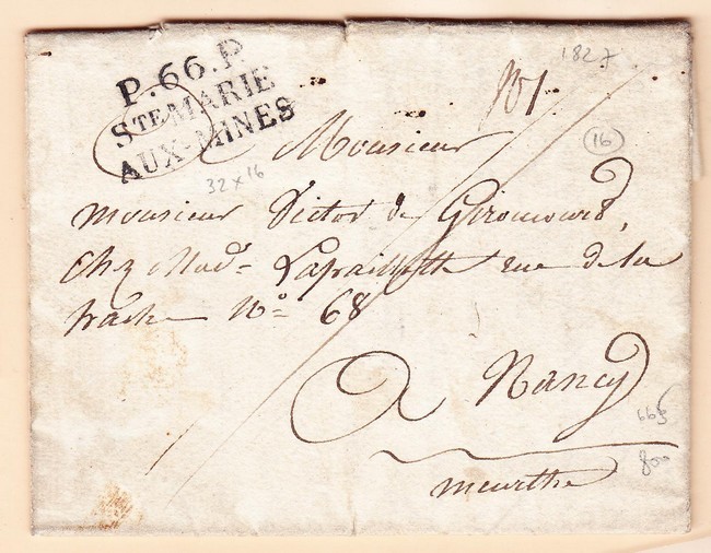 LAC P.66.P Ste Marie Aux Mines - (1827) - Lettre Défraîchie - Frappe TB - Lettres & Documents