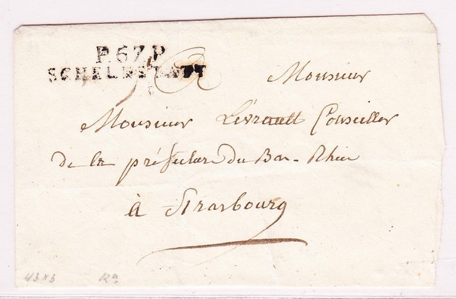 L P67P SCHELESTATT - 1815 - Pr Strasbourg - B/TB - Lettres & Documents