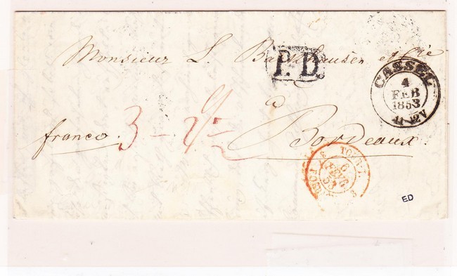 LAC N°1289 - Tour. T. Forbach 3 - 6 Fevr 53 Rge + Cad Cassel + Taxes - Pr Bordeaux - TB - 1801-1848: Précurseurs XIX