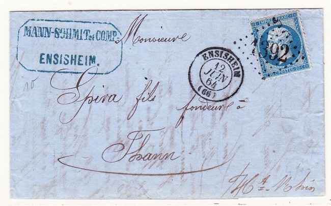 LAC N°22 - GC 1392 - T15 Ensisheim - 1864 - Pr Thann - TB - Lettres & Documents