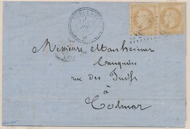 L N°28 - Paire - Obl. GC 6086 - Turckheim - T24 - 23/7/1870 - Pr Colmar - TB - Lettres & Documents