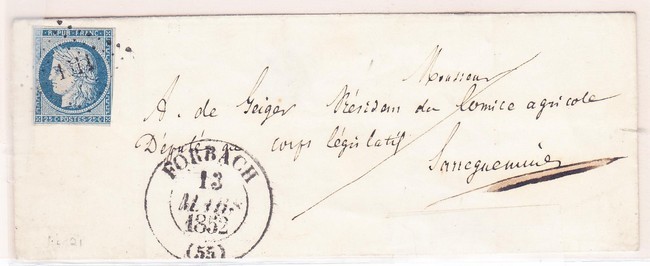 LSC N°4 (déf.) - PC 1311 + T13 Forbach - 13 Mars 1852 - TB - Lettres & Documents