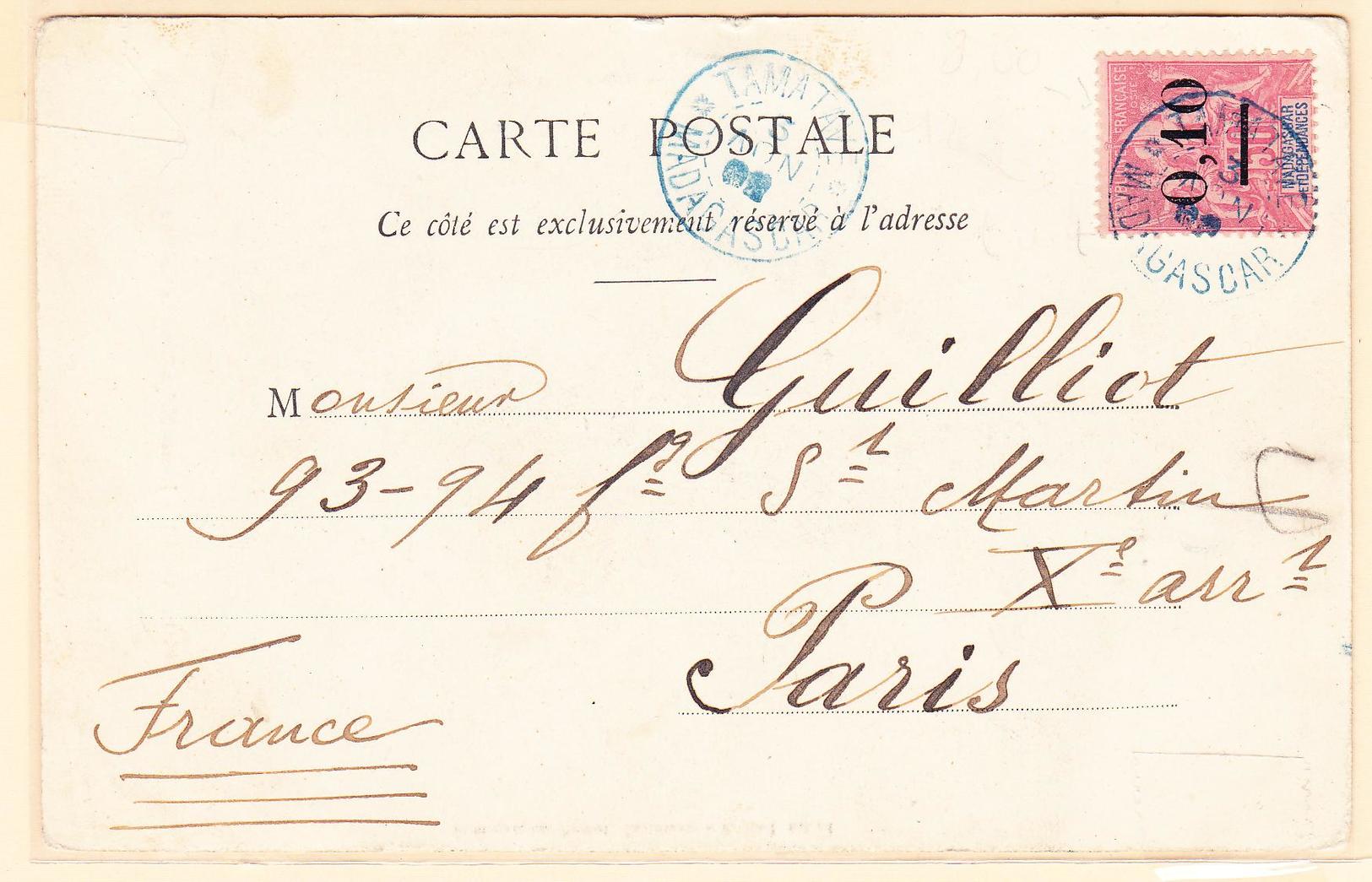 CP N°53 (II) Obl. Tamatave 5/11/1902 (mois Inversé) - Cachet (B) - Pr Paris - TB - Autres & Non Classés