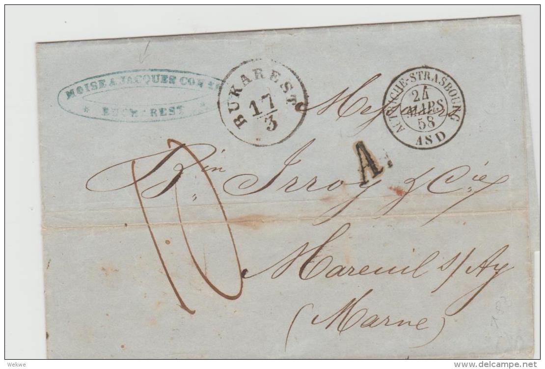 Rum112 /- RUMÄNIEN - Bukarest 1858 Nach Frankreich - ...-1858 Vorphilatelie