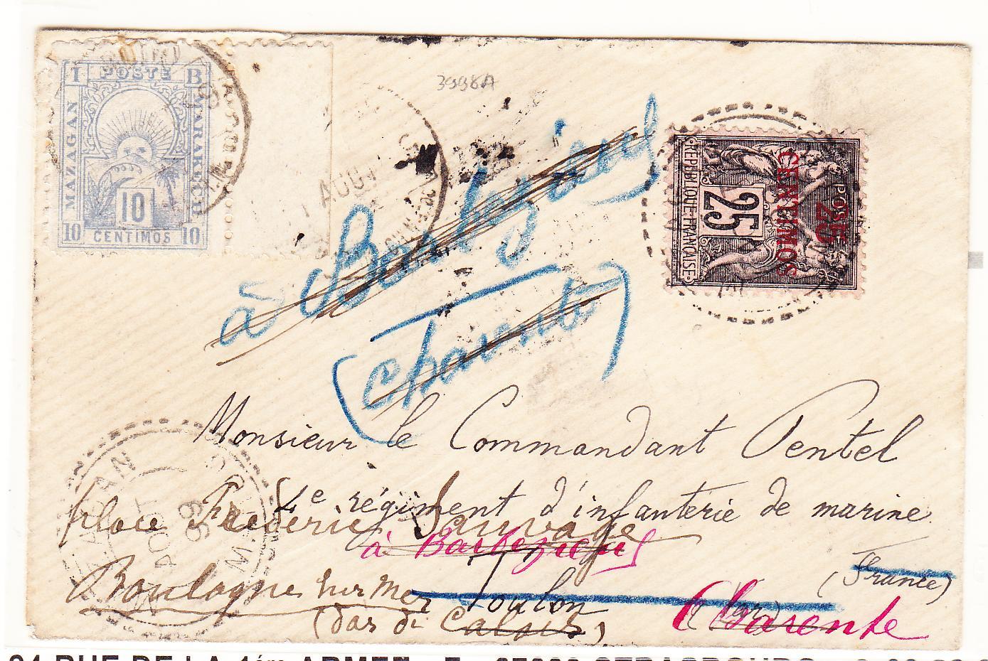 L MAZAGAN à MARRAKECH N°47 + Poste N°5 - Obl. MAZAGAN - Le 13/8/1899 - Pr La France - Avec Réexpédit. - B/TB - Autres & Non Classés