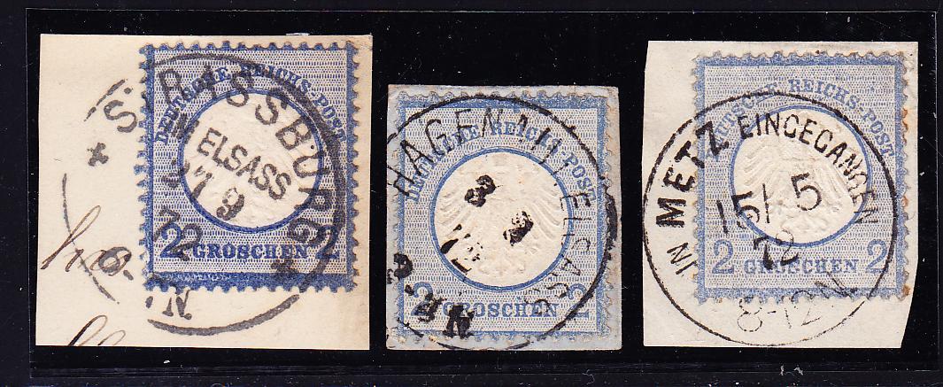 F N°5 - 2g Bleu (x3) - Obl. Strassburg, Hagenau, Metz - TB - Oblitérés