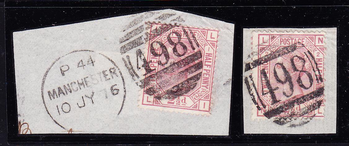 F N°55 - 2½ Rose-carminé (x2) - Planches 1 Et 2 - Obl. 498 (Manchester) - S/2 Petits Fgts - TB - Neufs