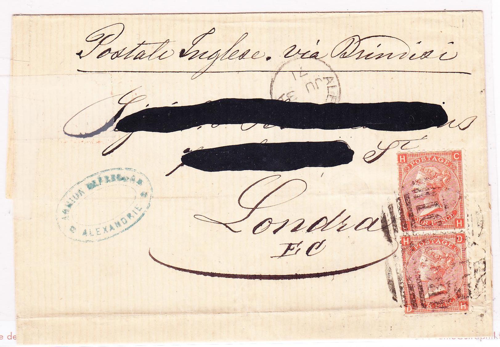 L N°32 Paire De GB - Obl B01 - (Alexandrie) - Du 06/07/1871 - Pr Londres - Adresse Rayée - B/TB - Levant Britannique