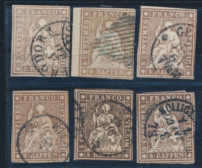 O N°22 (N°26) - 5r Brun (x6) Dt 1 BDF - Nuances - B/TB - 1843-1852 Timbres Cantonaux Et  Fédéraux