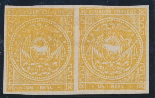 (*) N°3c - 1r Jaune - Papier Quadrillé - Paire - TB - Ecuador