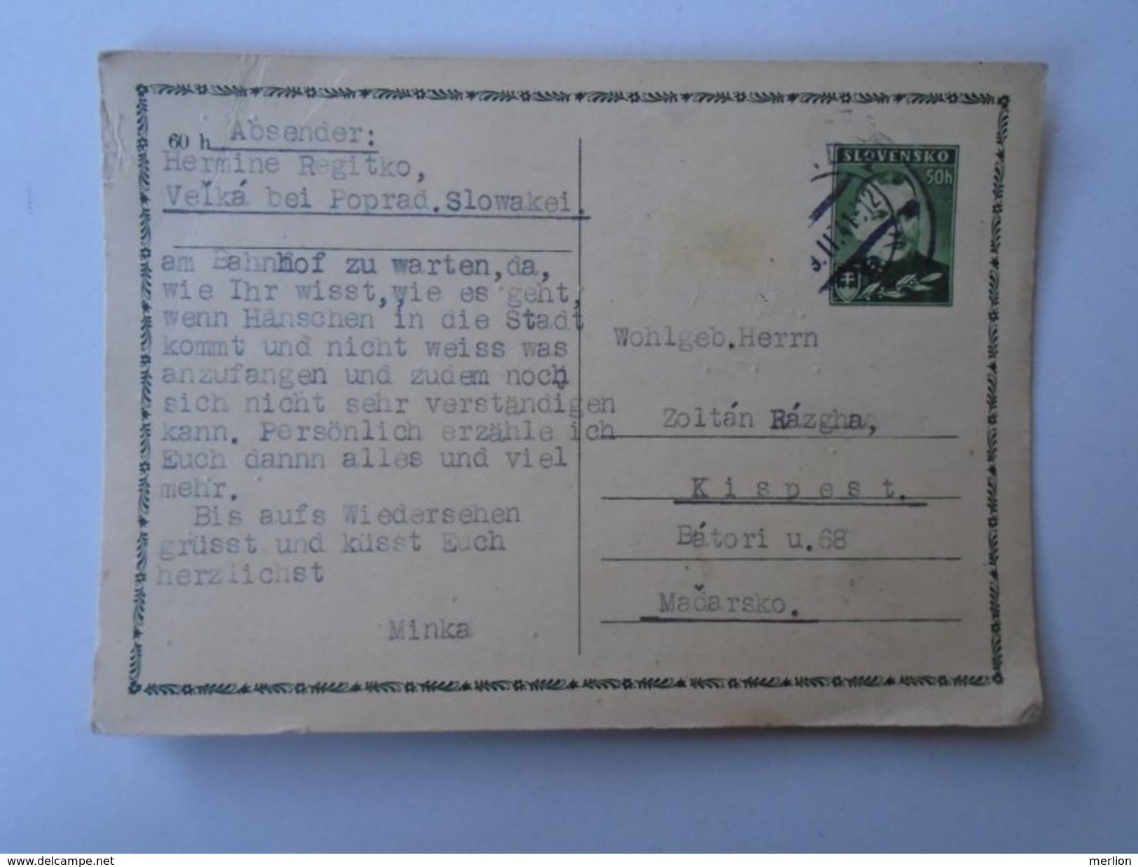 D155161 - Slovakia   Postal Stationery - Velka Pri Poprad - 1941 - Ansichtskarten