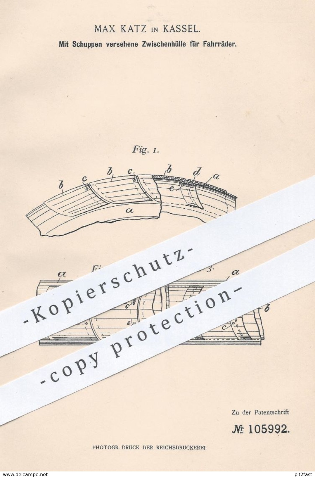 Original Patent - Max Katz , Kassel , 1898 , Zwischenhülle Für Fahrrad - Reifen | Fahrräder , Schlauch , Schlauchreifen - Historische Dokumente