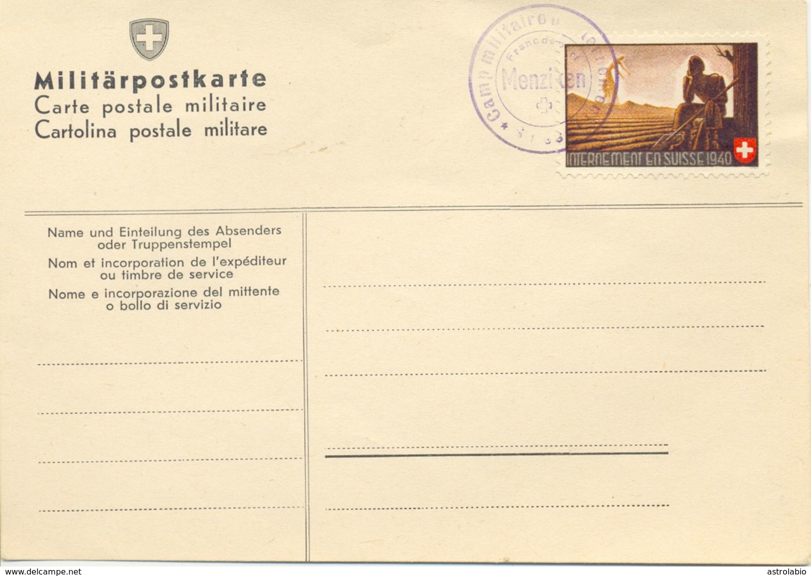 Suisse 1940 " Carte Postale Militaire " Obliteration Et Timbre - Documents