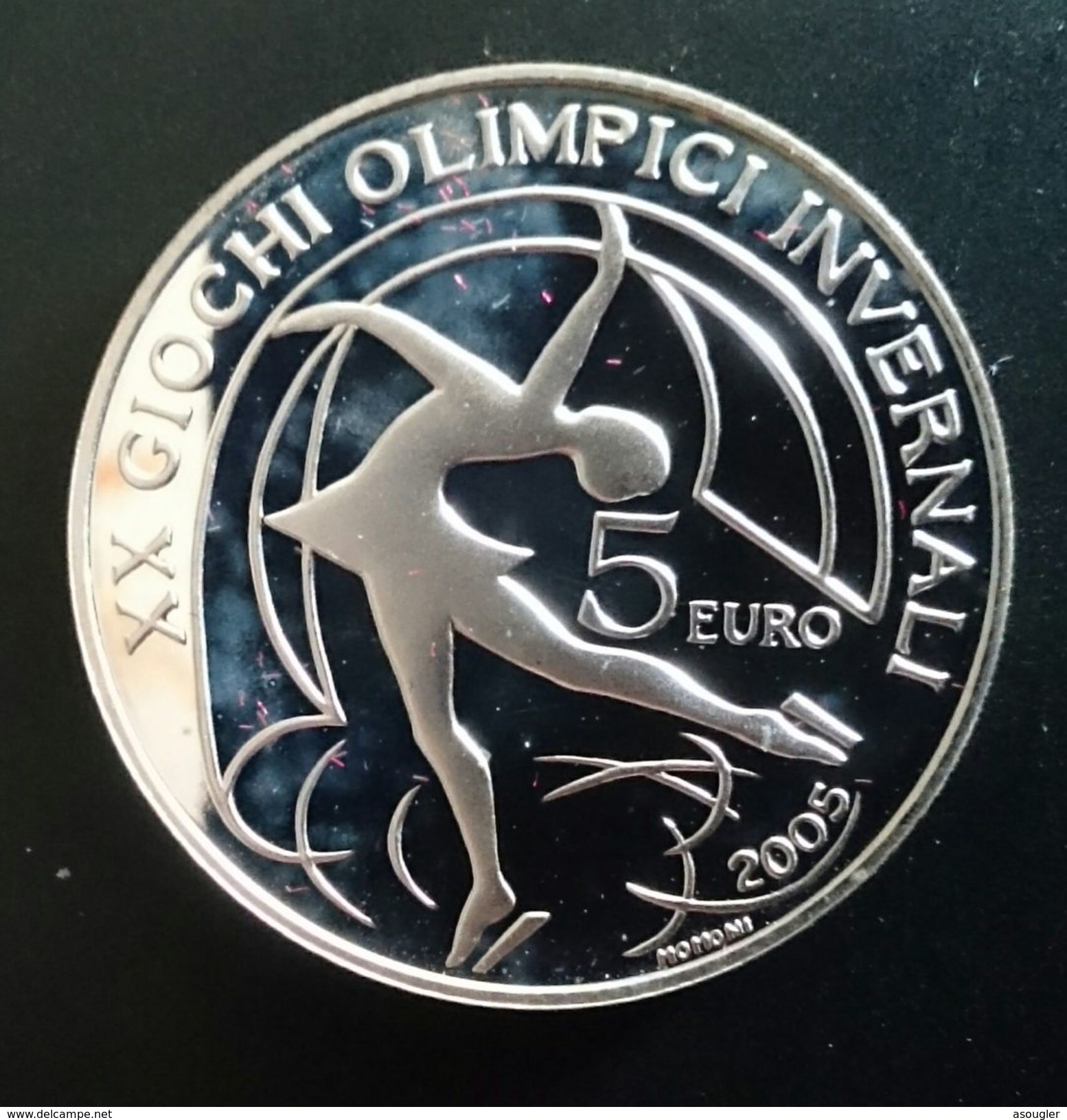 ITALY 5 EURO 2005 SILVER PROOF "2006 Olympic Games Torino Figure Skating" Free Shipping Via Registered Air Mail - Italie