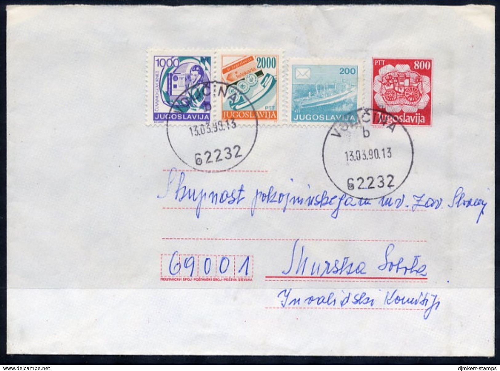 YUGOSLAVIA 1989 Mailcoach 800 D. Envelope Used With Additional Franking.  Michel U91 - Postwaardestukken