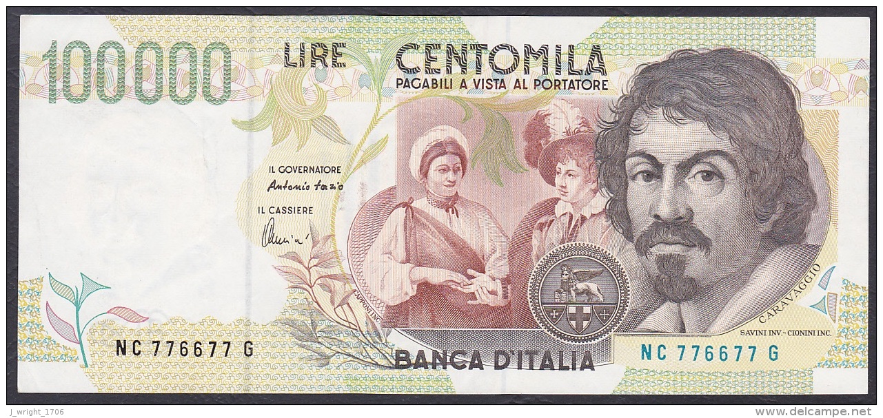 Italy:- 100,000 Lire/P.117b (Fazio/Amici/1994):- VF+ (Radar Serial '776677') - 100000 Lire