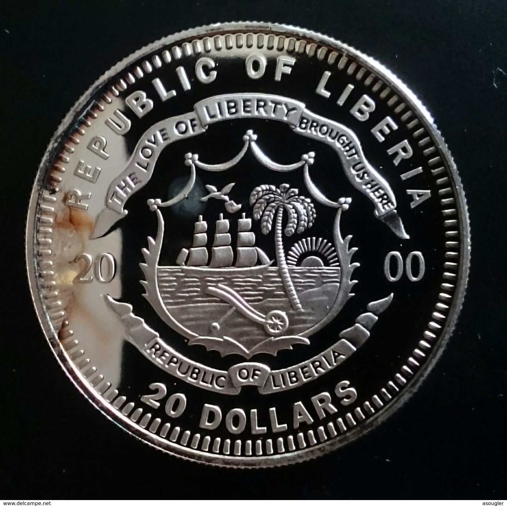LIBERIA 20 DOLLARS 2000 SILVER PROOF "ATHENS" Free Shipping Via Registered Air Mail - Liberia