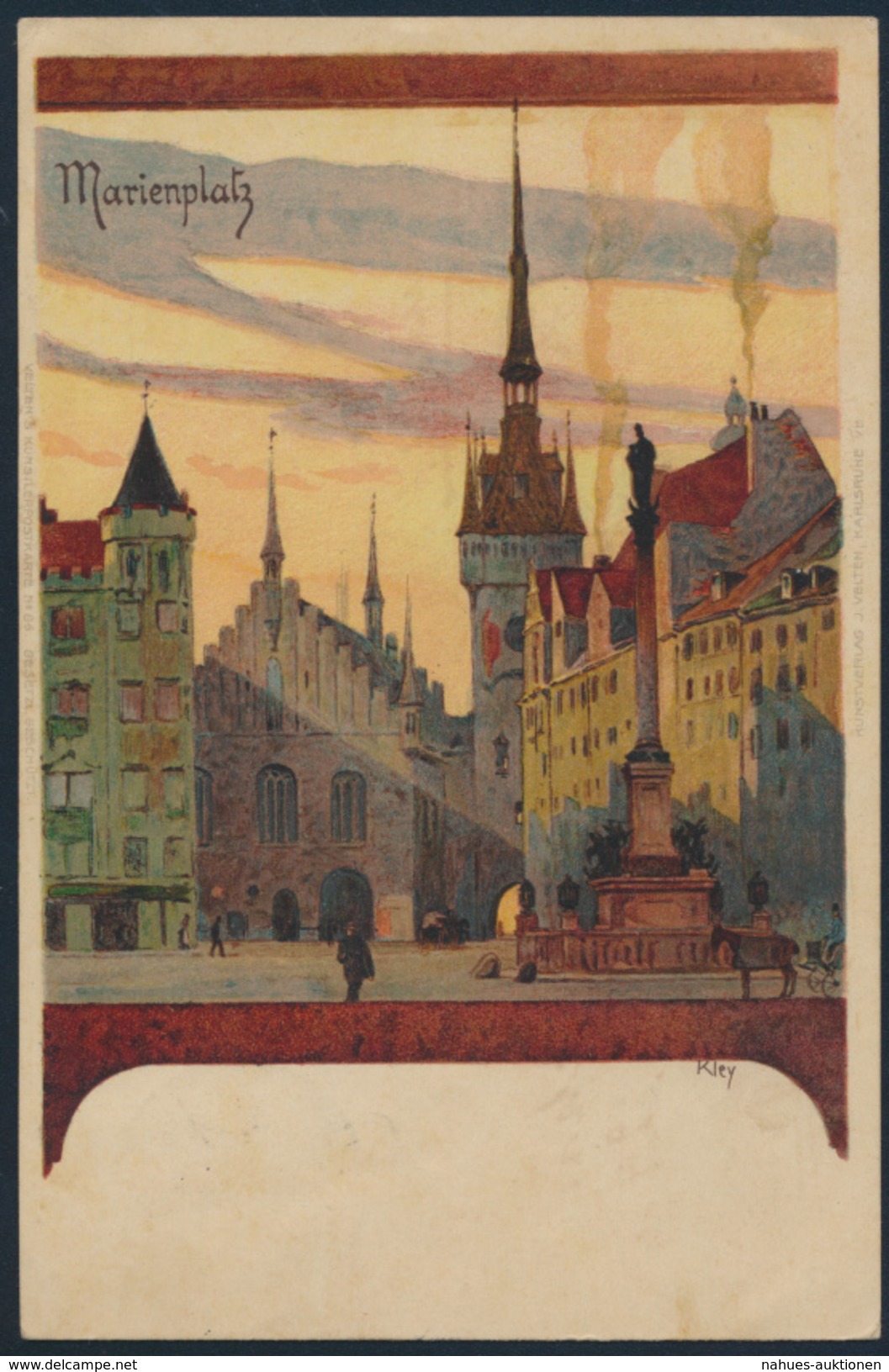 Ansichtskarte Litho Jugendstil 1897 Künstler Kley München Marienplatz - Sonstige & Ohne Zuordnung