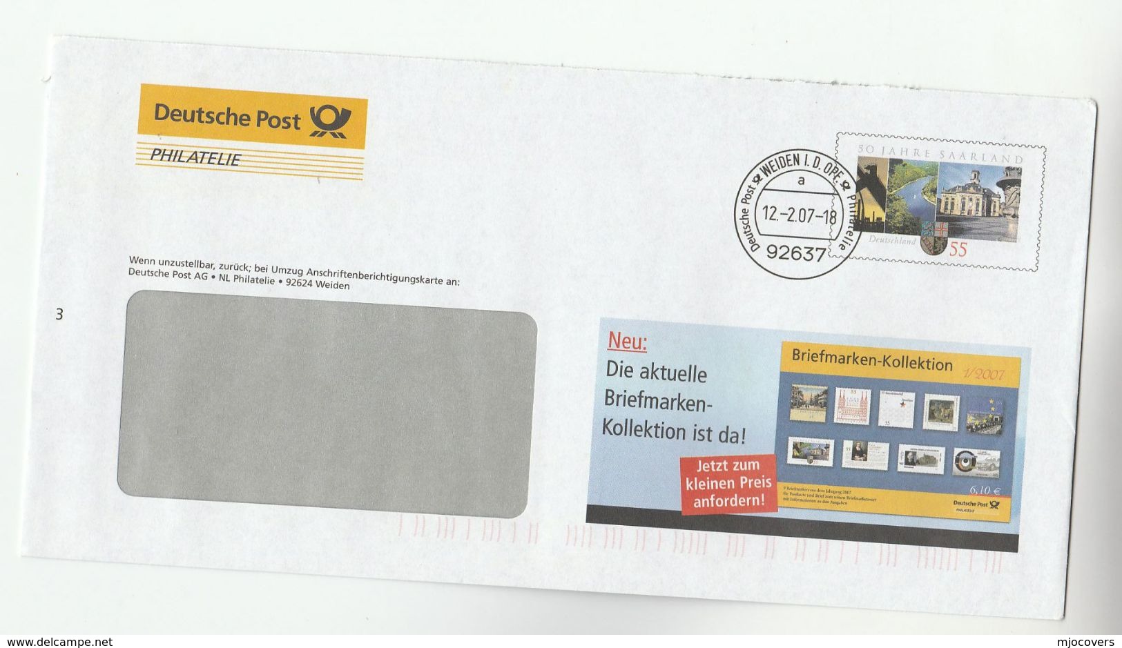 2007 GERMANY Deutsche Post 55c ADVERT POSTAL STATIONERY COVER Illus  BRIEFMARKEN  KOLLEKTION Saarland Anniv Stamps - Buste - Usati