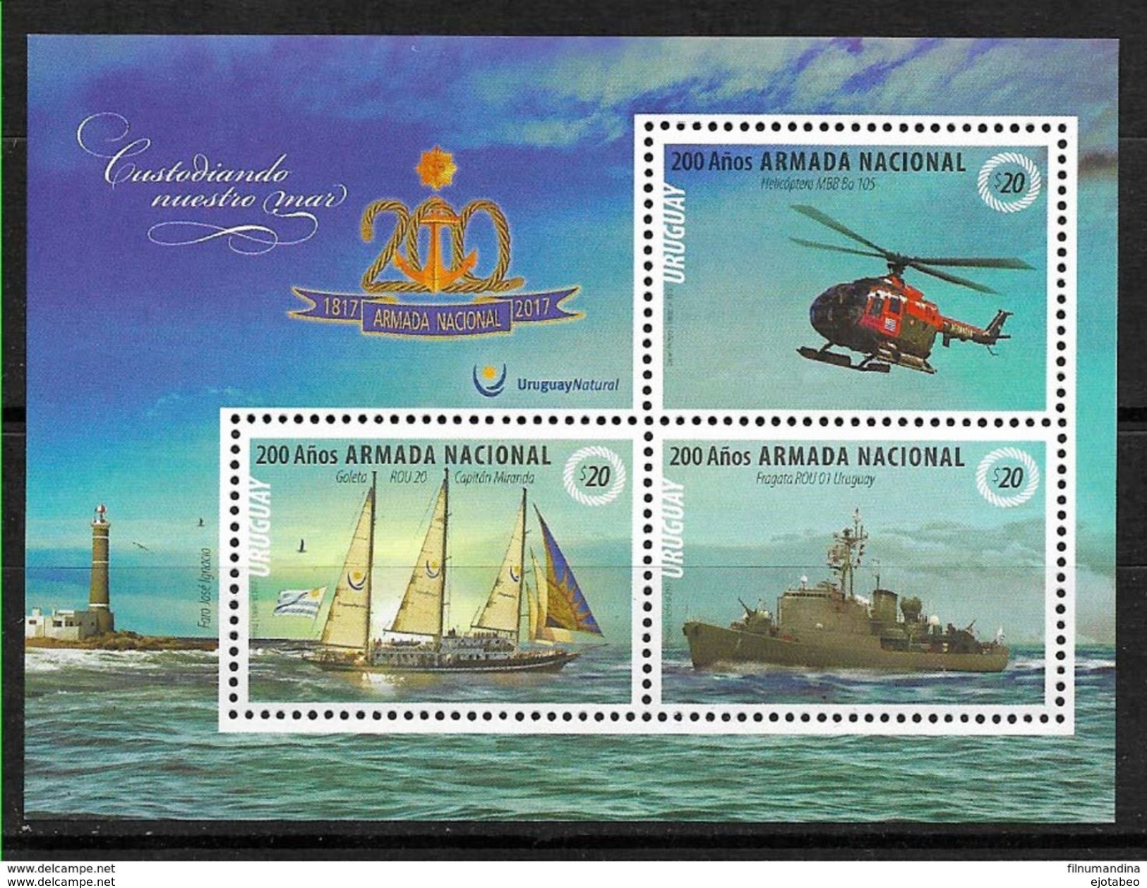 URUGUAY-2017  -200 Años De La Armada Nac.TT: Barcos, Anclas, Faros,Soles,Helicópteros - Uruguay