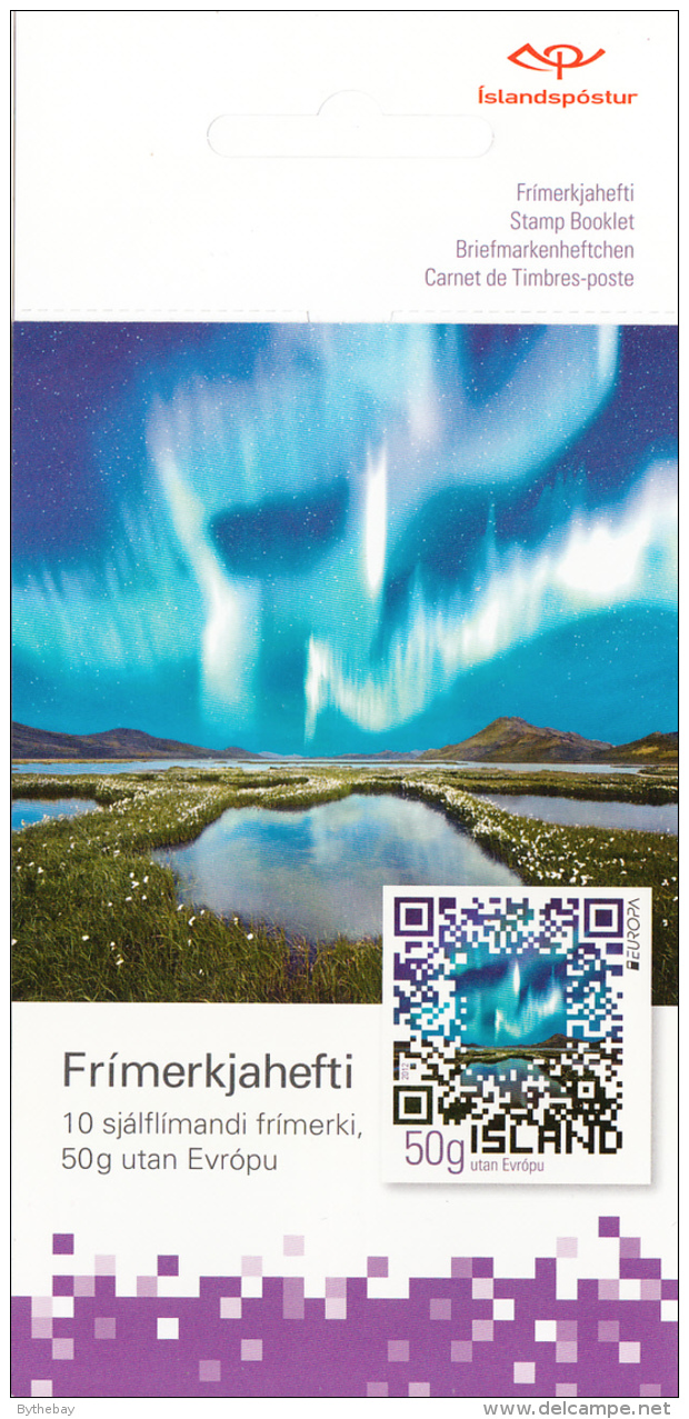 Iceland 2012 MNH Sc 1277a Booklet Of 10 Northern Lights In QR Code EUROPA - Climat & Météorologie