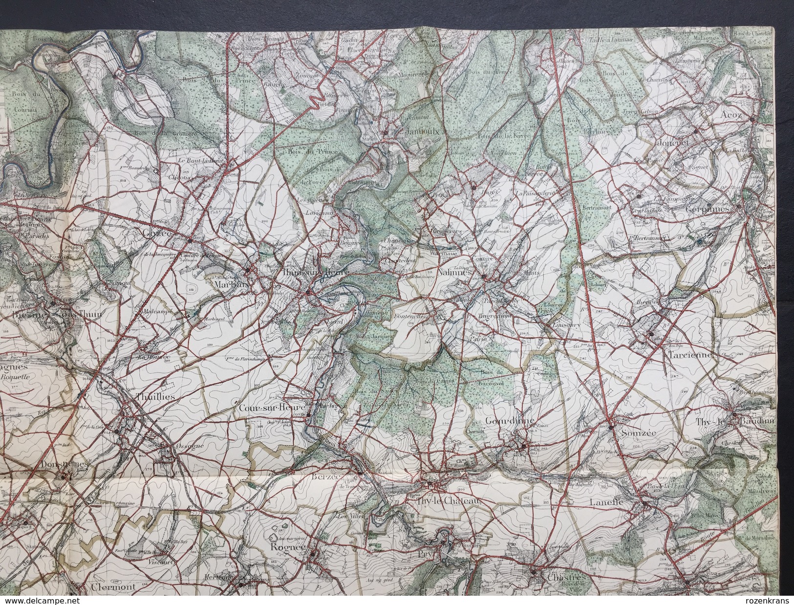 Topografische en militaire kaart STAFKAART 1909 Thuin Gozee Grandrieu Silenrieux Walcourt Nalinnes Beaumont Erpion