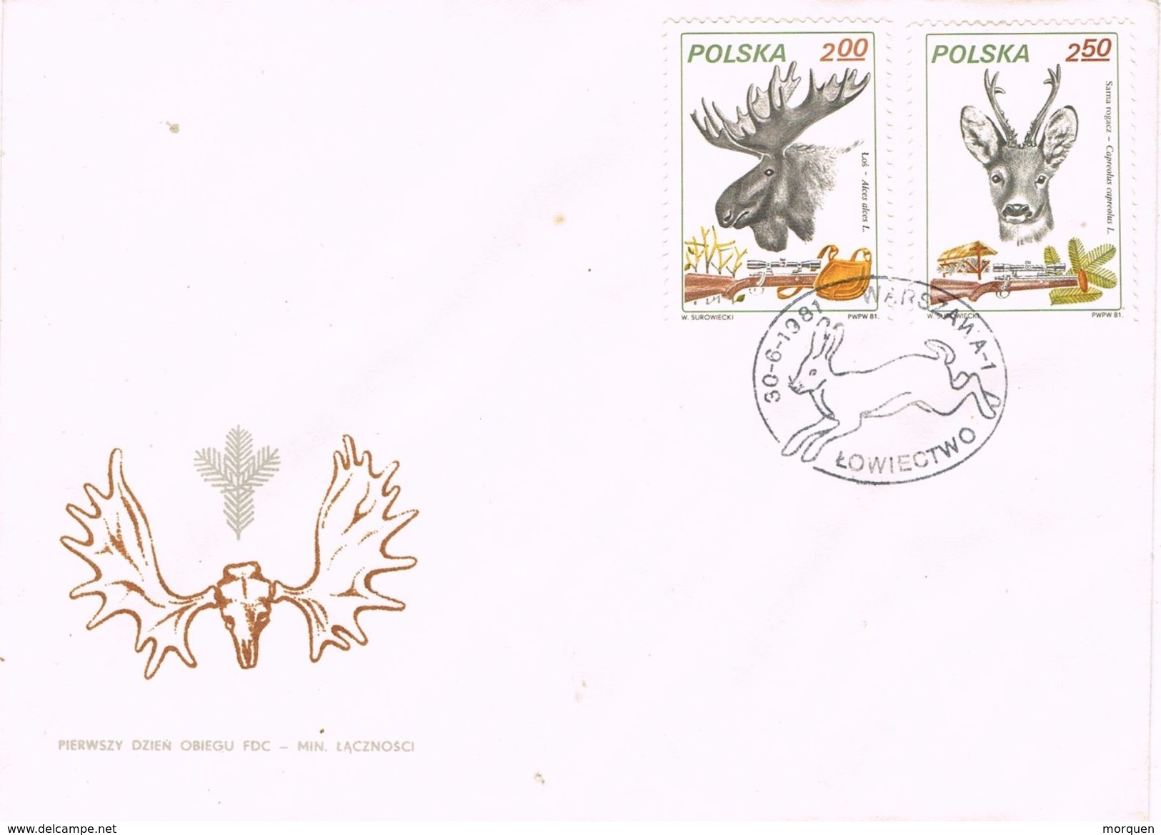 26426. Carta WARSZAWA (Polska) Polonia 1981. Ciervos, Liebres, Caza - Gibier