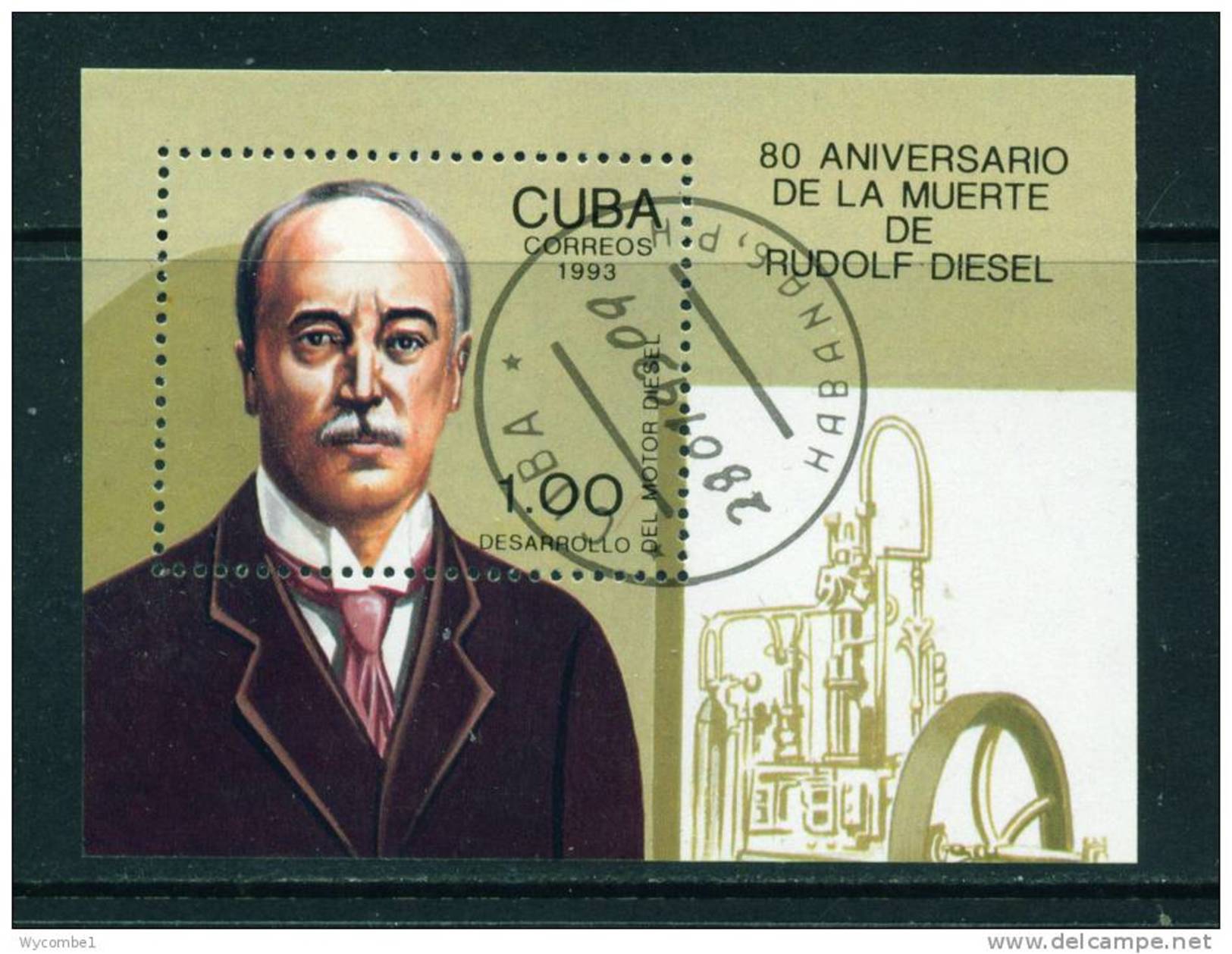 CUBA - 1993 Rudolph Diesel Miniature Sheet Used - Blocks & Sheetlets