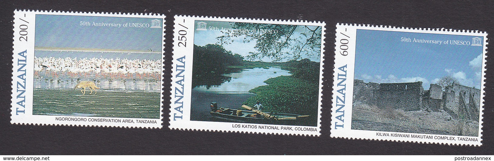 Tanzania, Scott #1510-1512, Mint Hinged, UNESCO, 50th Anniversary, Issued 1996 - Tanzania (1964-...)