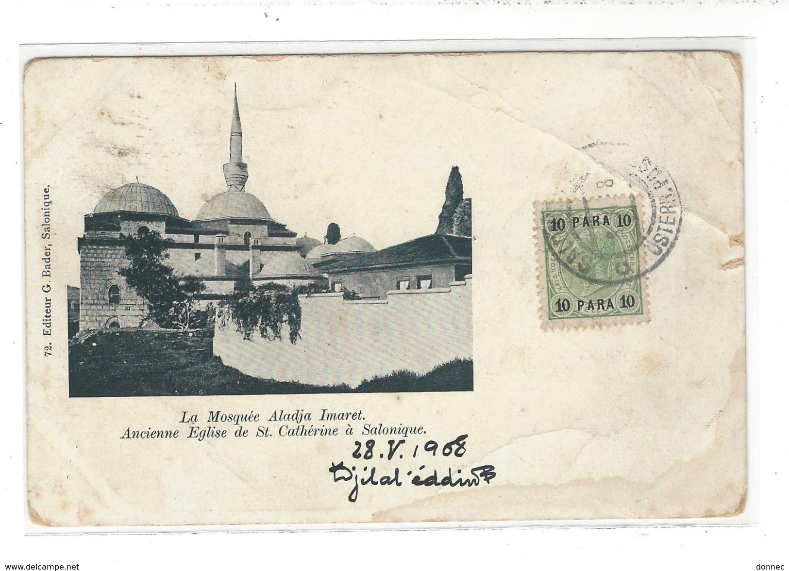 SALONIQUE 1908 Poste Autrichienne  Salonich Österr.Post Tp Surcharge 10 Para Cp Turquie Pour Abbeville - Lettres & Documents