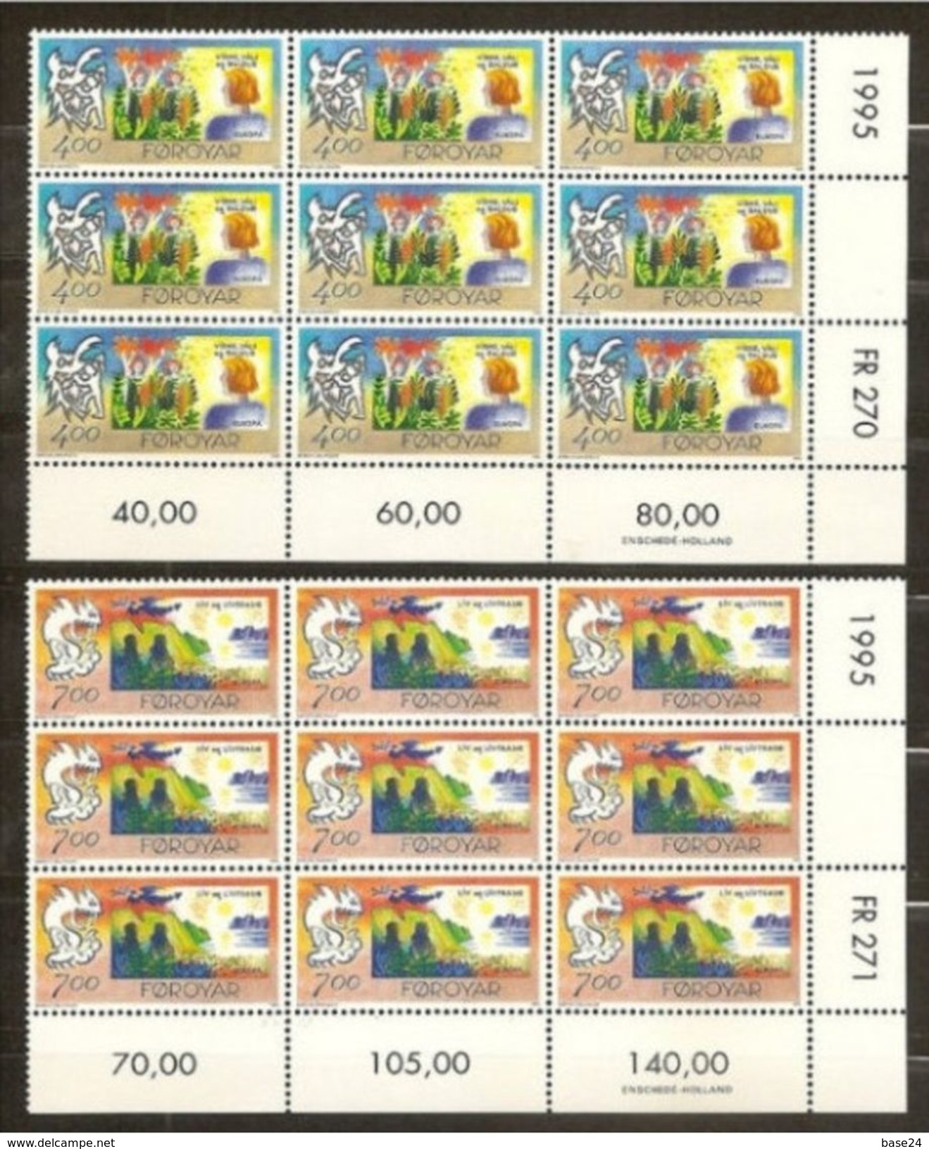 1995 FAROER Faroe EUROPA CEPT EUROPE 9 Serie Di 2v. MNH** In Blocco PACE E LIBERTA' PEACE AND FREEDOM - 1995