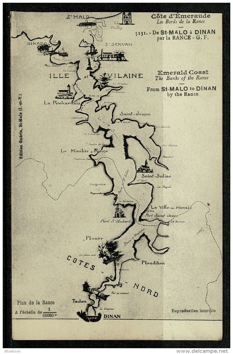 RB 1179 - Super Early Map Postcard - Ille Vilaine France - St Malo To Dinan Cotes Nord - Maps