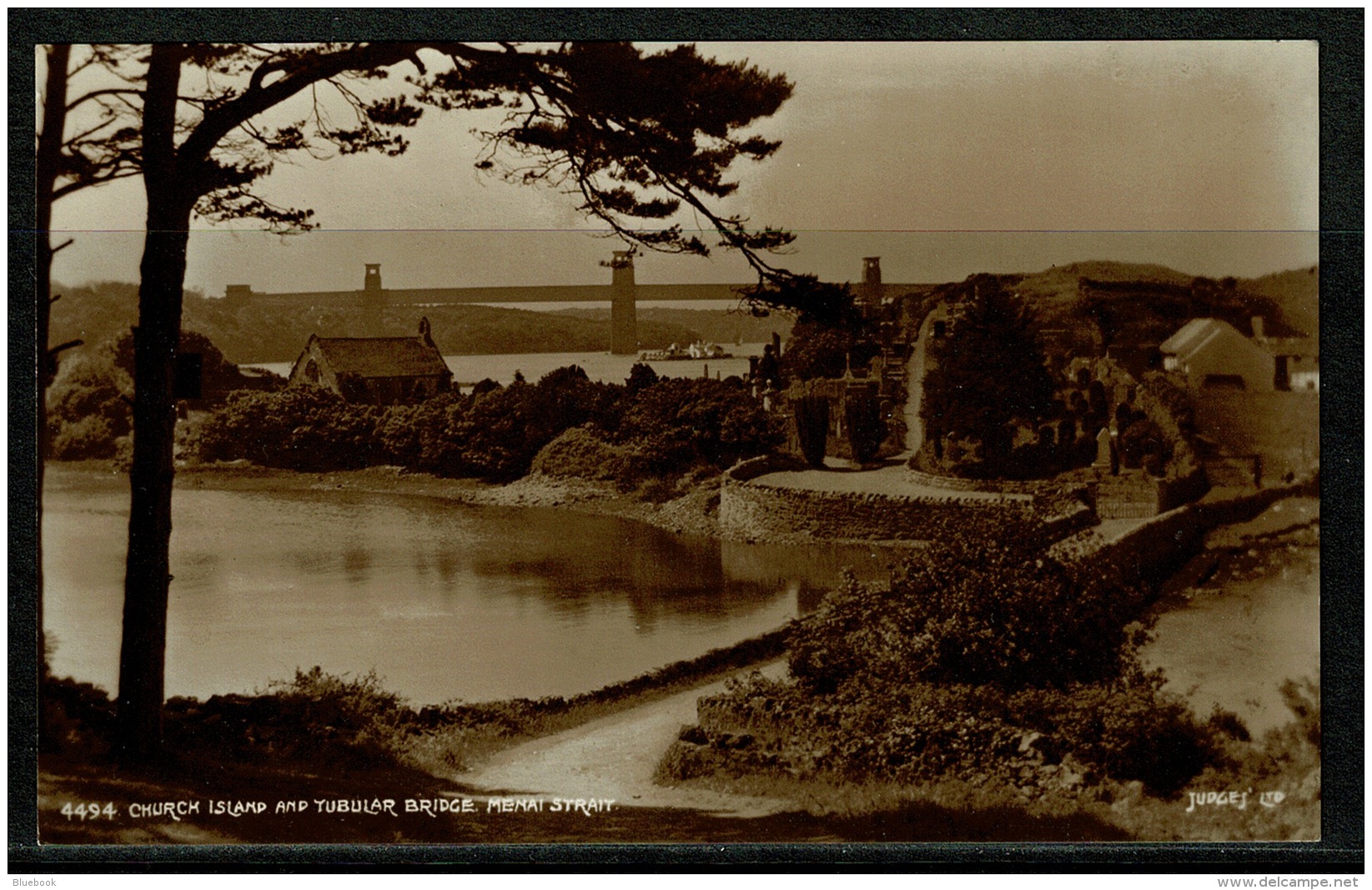 RB 1179 - Judges Real Photo Postcard Church Island &amp; Tubular Bridge Menai Strait Anglesey Wales - Anglesey