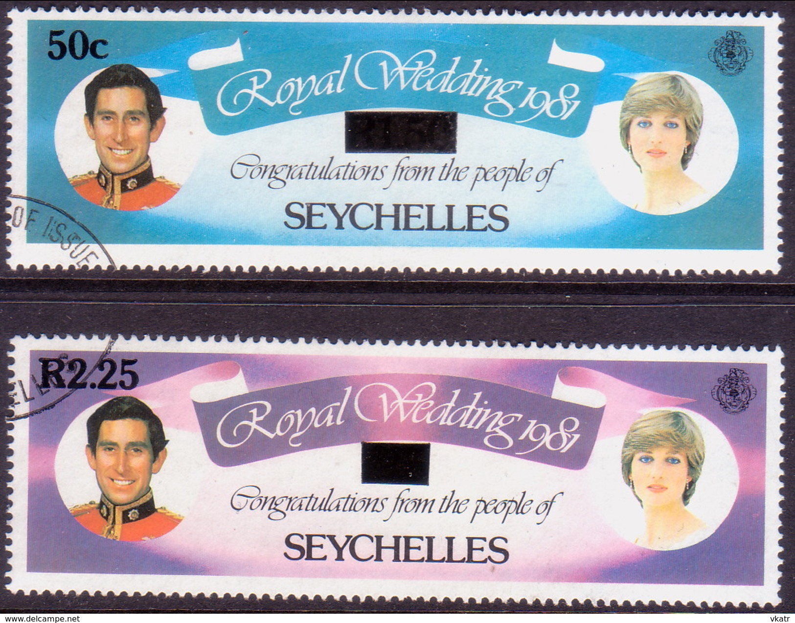 SEYCHELLES 1983 SG #574,76 Part Set 2 Stamps Of 6 Used Surcharges - Seychelles (1976-...)