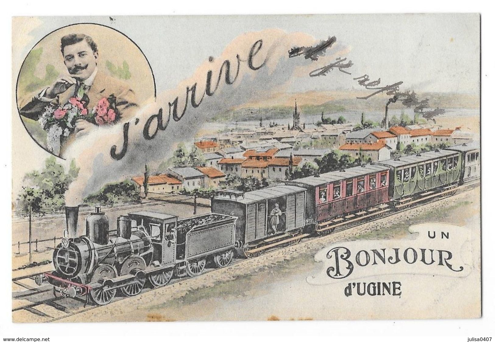 UGINE (73) Carte Fantaisie Bonjour Train - Ugine