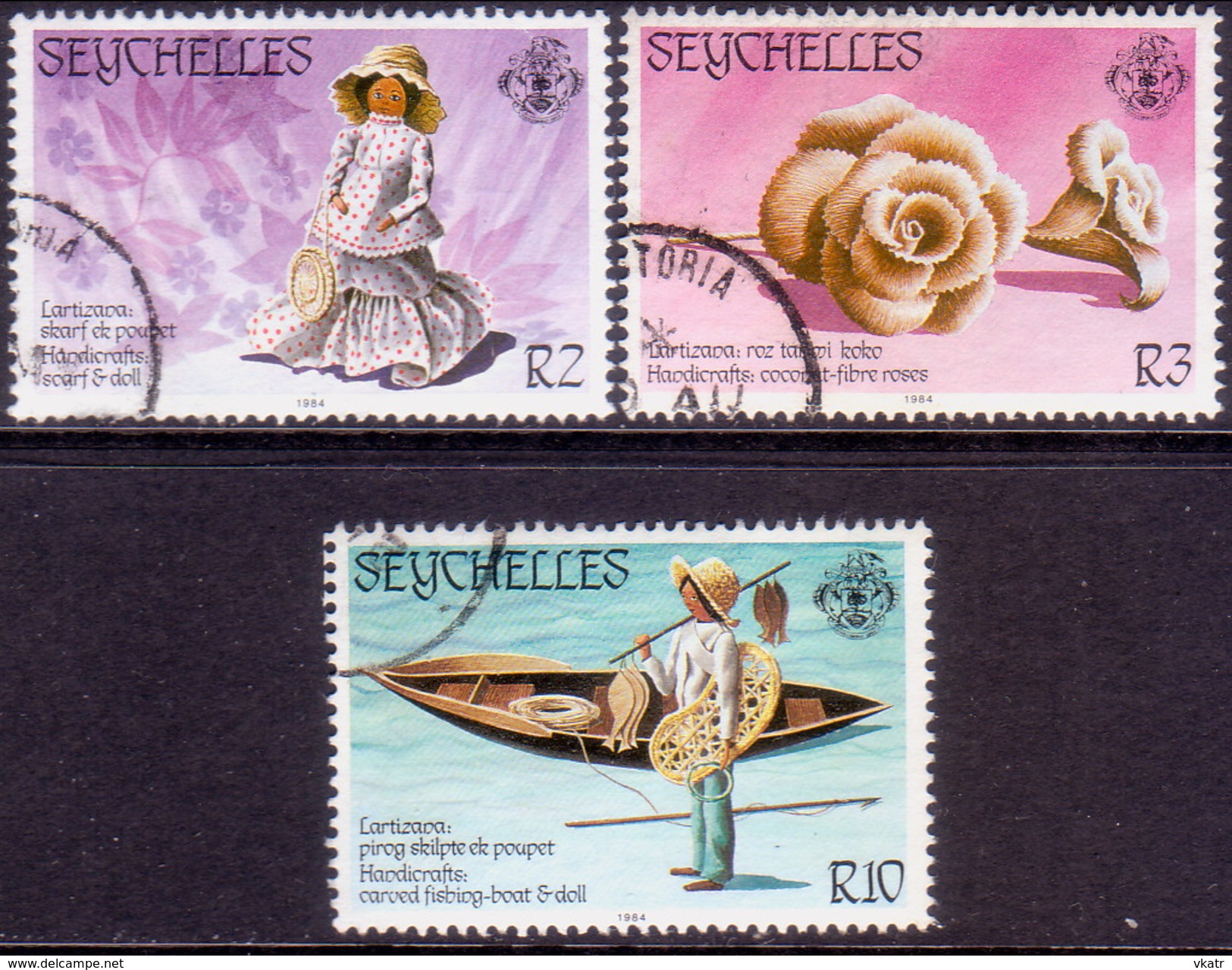 SEYCHELLES 1984 SG #580-82 Part Set Used Only 50c Stamp Missing Traditional Handicrafts - Seychelles (1976-...)