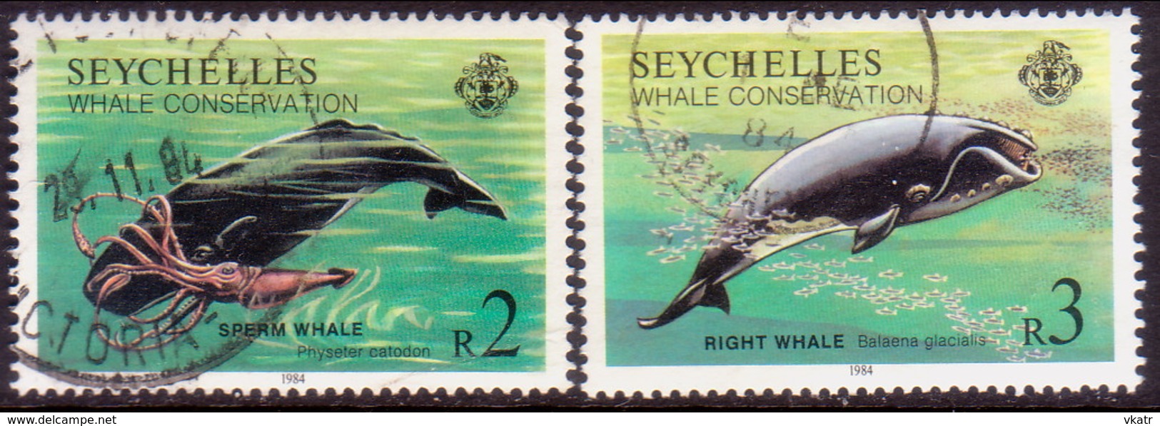 SEYCHELLES 1984 SG #602-03 Part Set Used 2 Stamps Of 4 Whale Conservation - Seychelles (1976-...)
