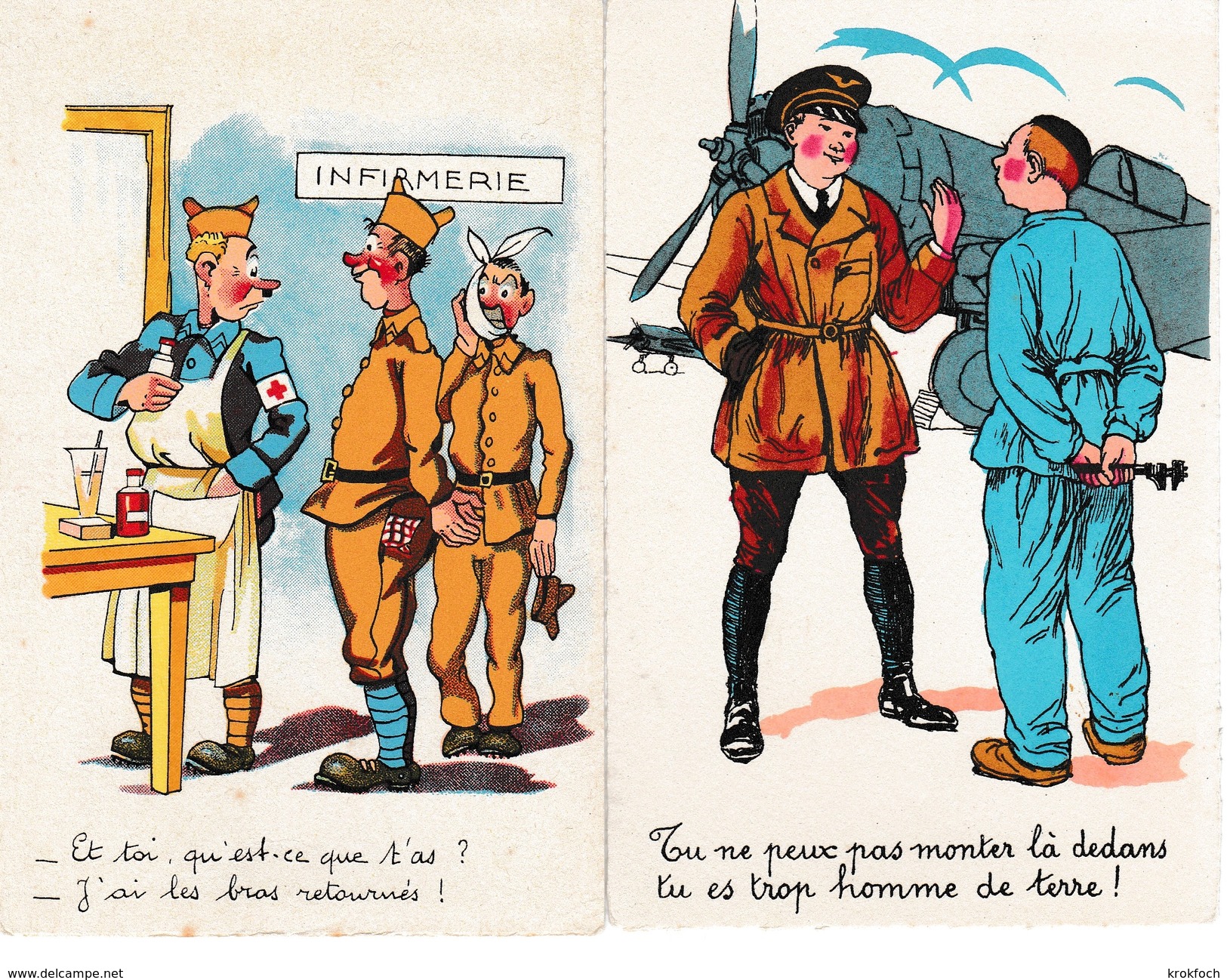 2 Cartes 1940 - Aviateur Et Infirmerie - Soldat Et Mécanicien - Humoristiques