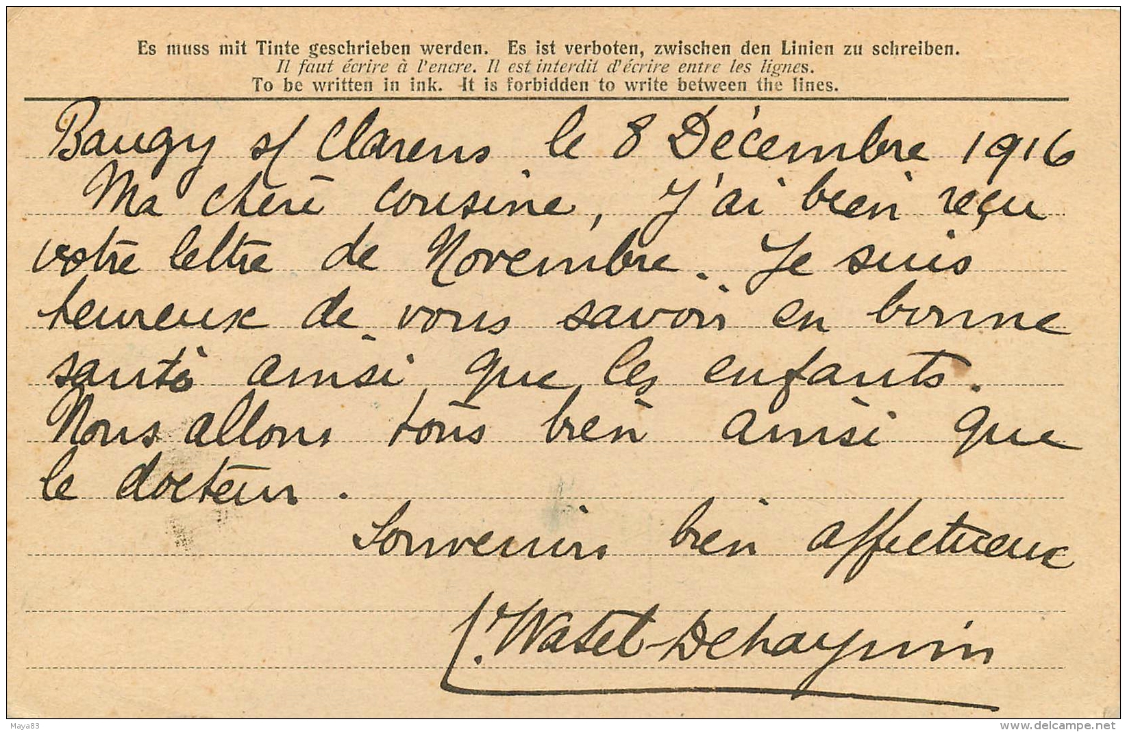 WWI GUERRE CENSURE CARTE INTERNEMENT DES PRISONNIERS  CLARENS  SUISSE POUR LA BELGIQUE - Marcophilie